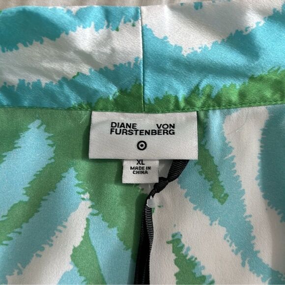 DVF x Target XL Disco Zebra White Blue Green Long Satin Belted Open Front - Picture 13 of 16